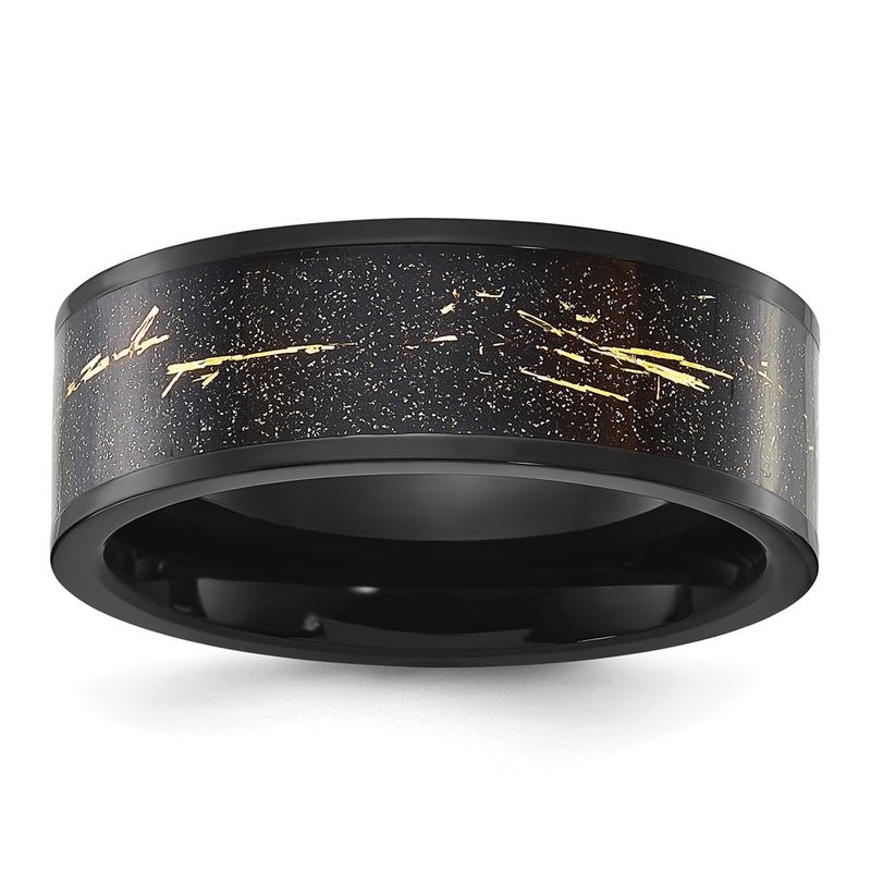 Kazi Luxury Titanium Polished Black Ip-Plated Black Gold Foil Inlay 8mm B 75$
